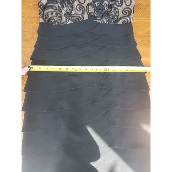 Jessica Howard Dress Women 6 Black Nude Lace Floral Cord Ruffle Sheath Formal - Picture 13 of 14
